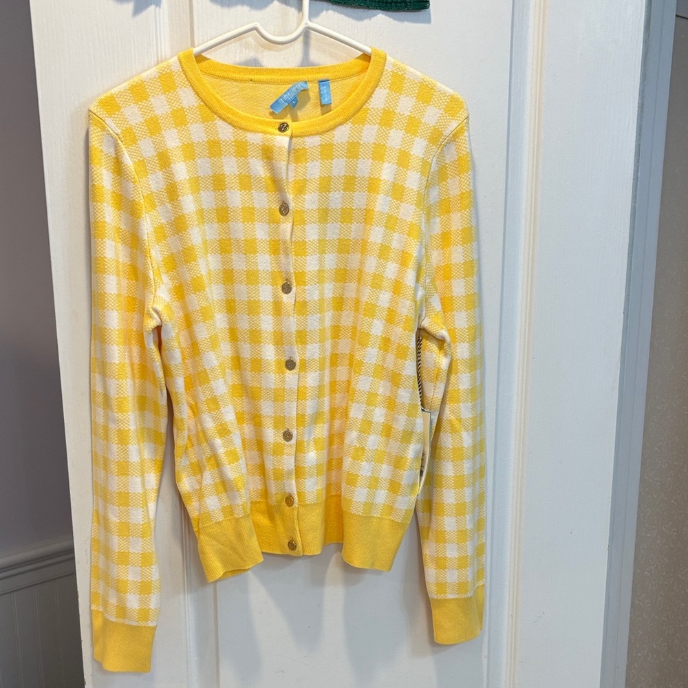 NWT Draper James Sunny Yellow Checkered Cardigan